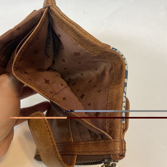 Vintage Fossil Mini Card Holder Coin Wallet Patchwork Brown Leather - Picture 11 of 13